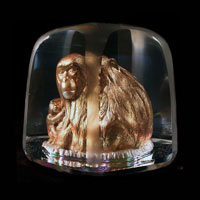 Lead Crystal Cast Glass / Monkey & Baby / Netsuke Gold / 3”