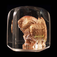 Lead Crystal Cast Glass / Parrots / Netsuke Gold / 3”